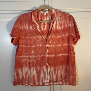 Anthropologie Cloth & Stone Pink Tie Dye Short Sleeve Button Down Top Blouse